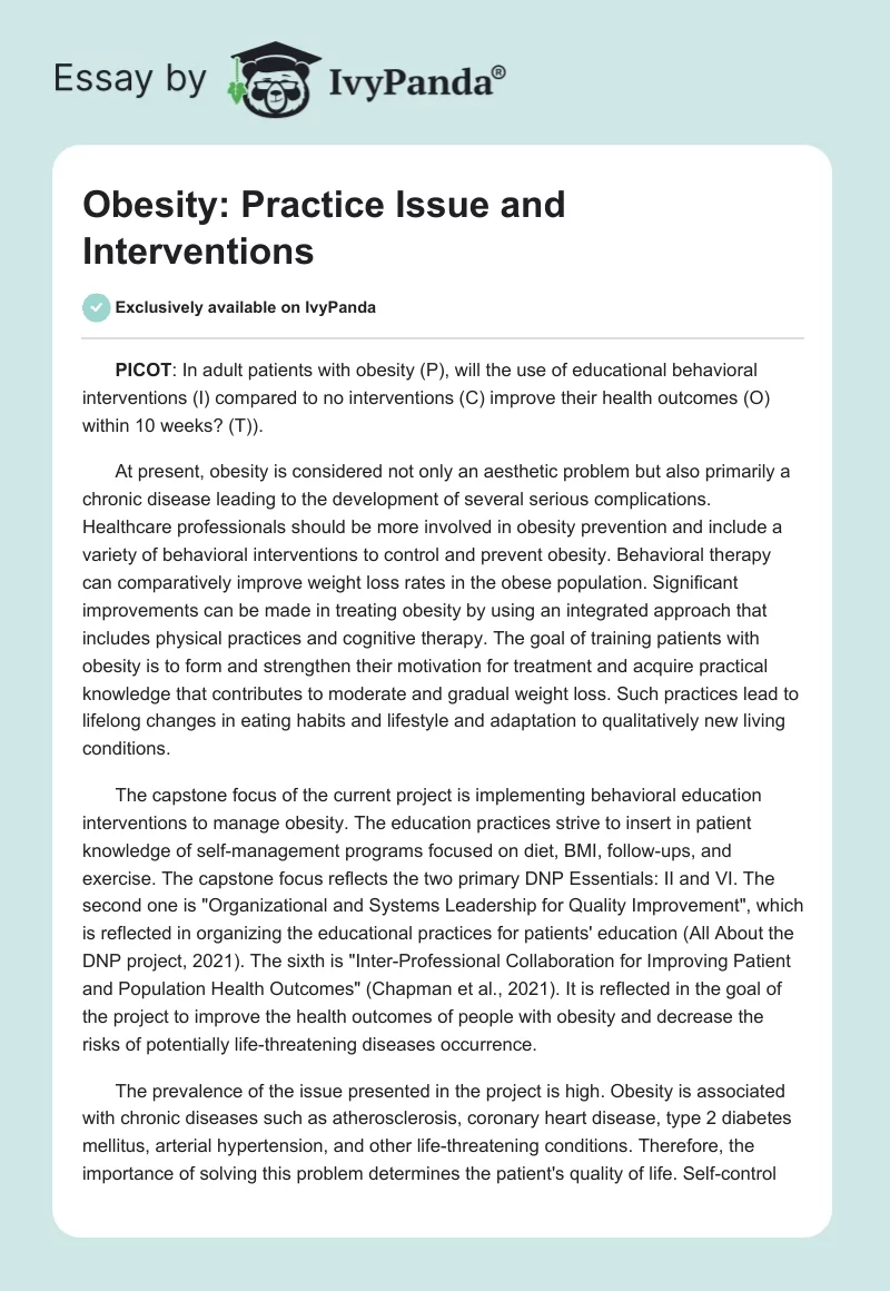 Obesity: Practice Issue and Interventions. Page 1