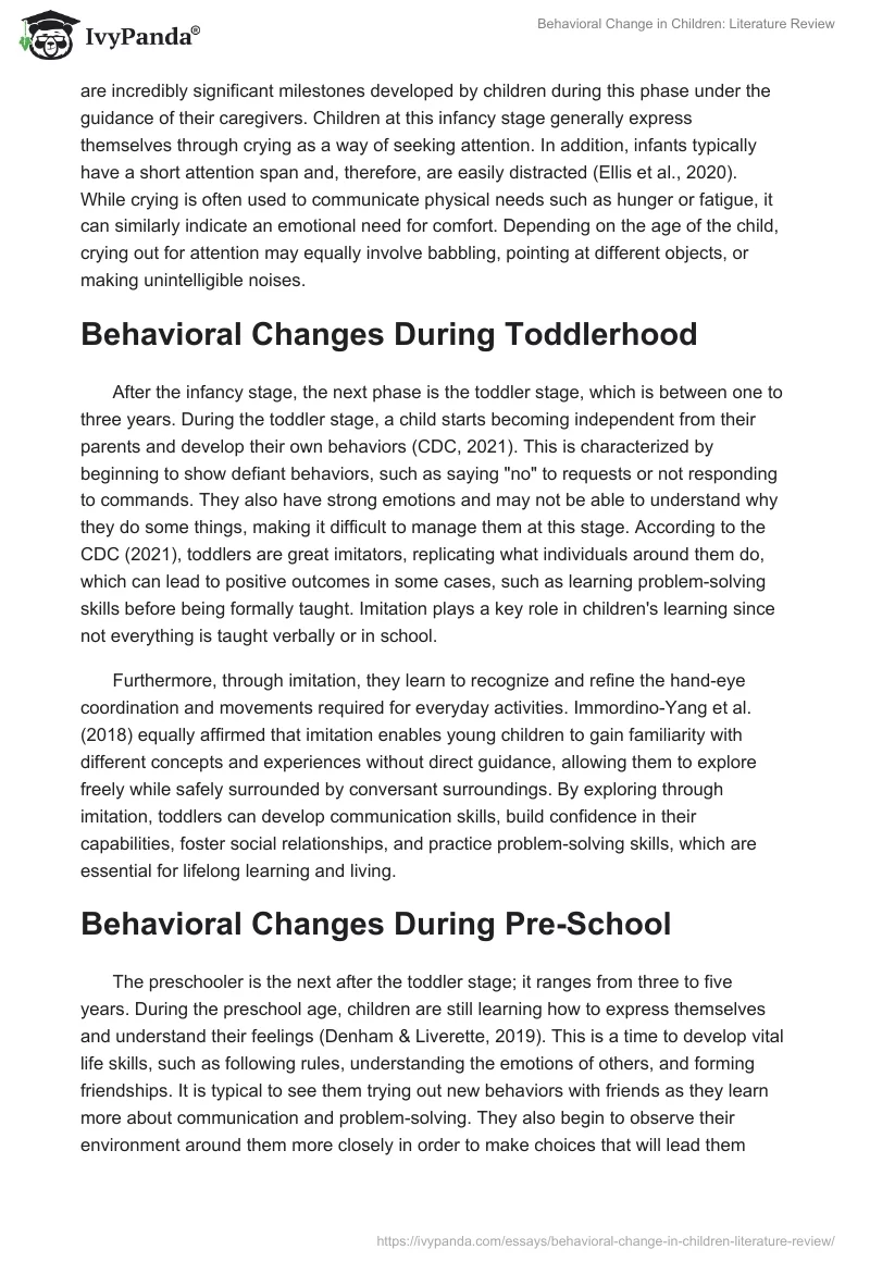 Behavioral Change in Children: Literature Review. Page 2