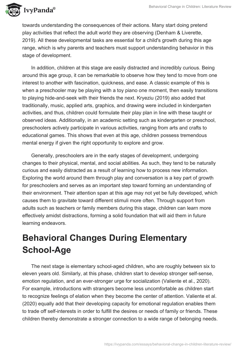 Behavioral Change in Children: Literature Review. Page 3