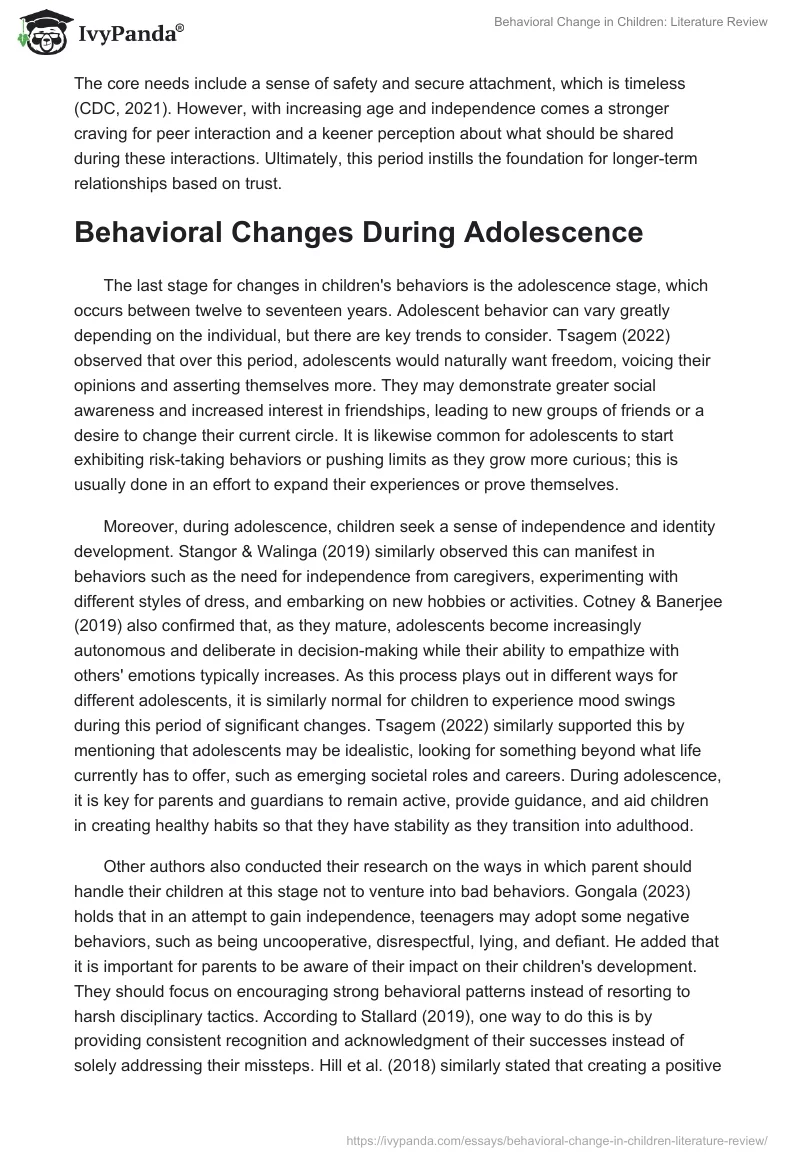 Behavioral Change in Children: Literature Review. Page 4