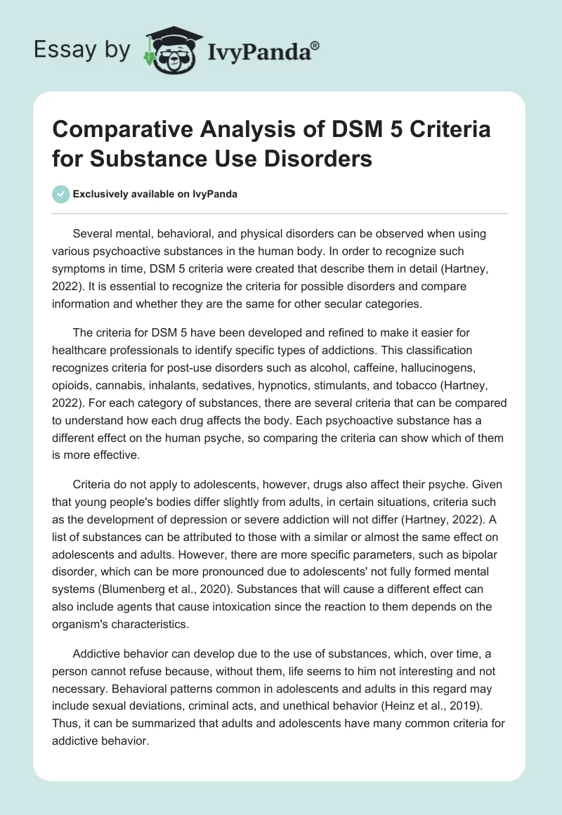 Comparative Analysis of DSM 5 Criteria for Substance Use Disorders. Page 1