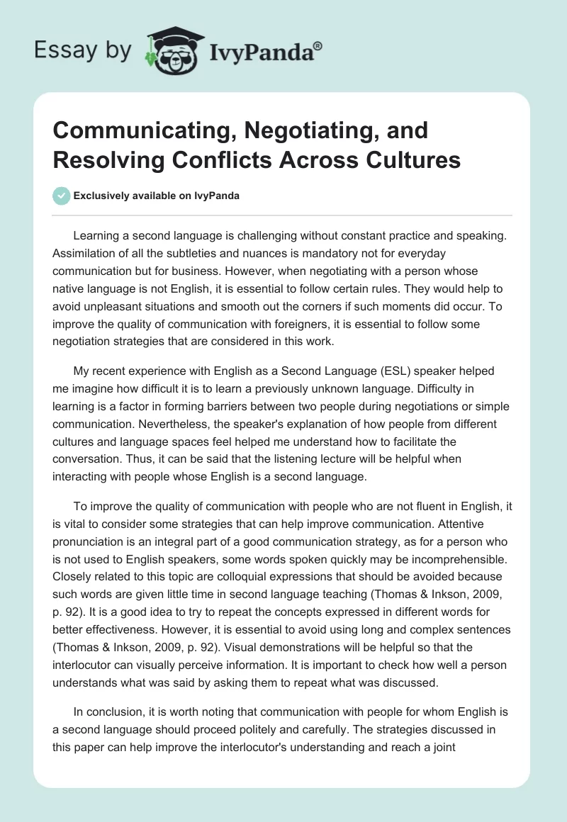 Communicating, Negotiating, and Resolving Conflicts Across Cultures. Page 1