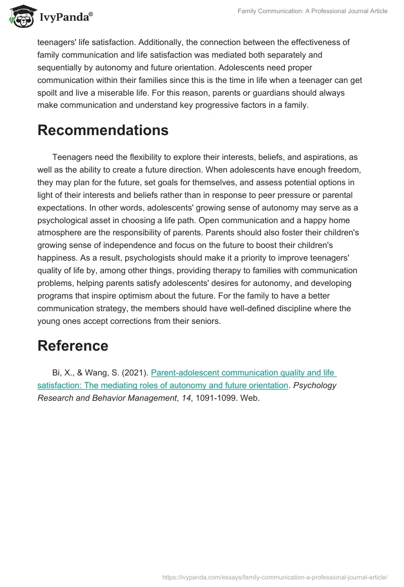 Family Communication: A Professional Journal Article. Page 3
