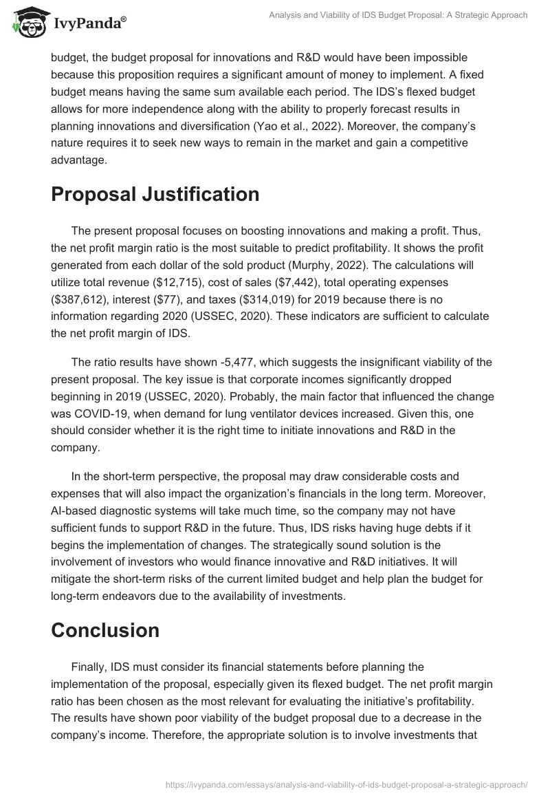 Analysis and Viability of IDS Budget Proposal: A Strategic Approach. Page 2