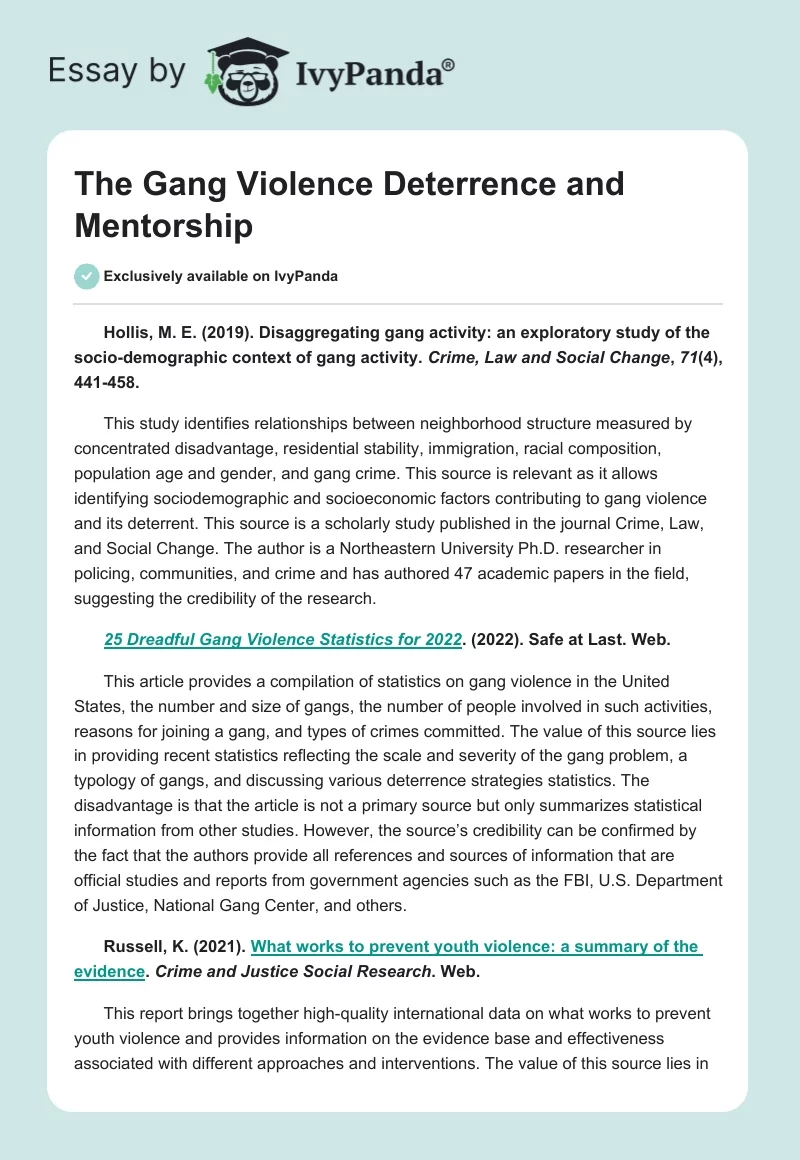 Gang Violence Causational Factors and Deterrence. Page 1