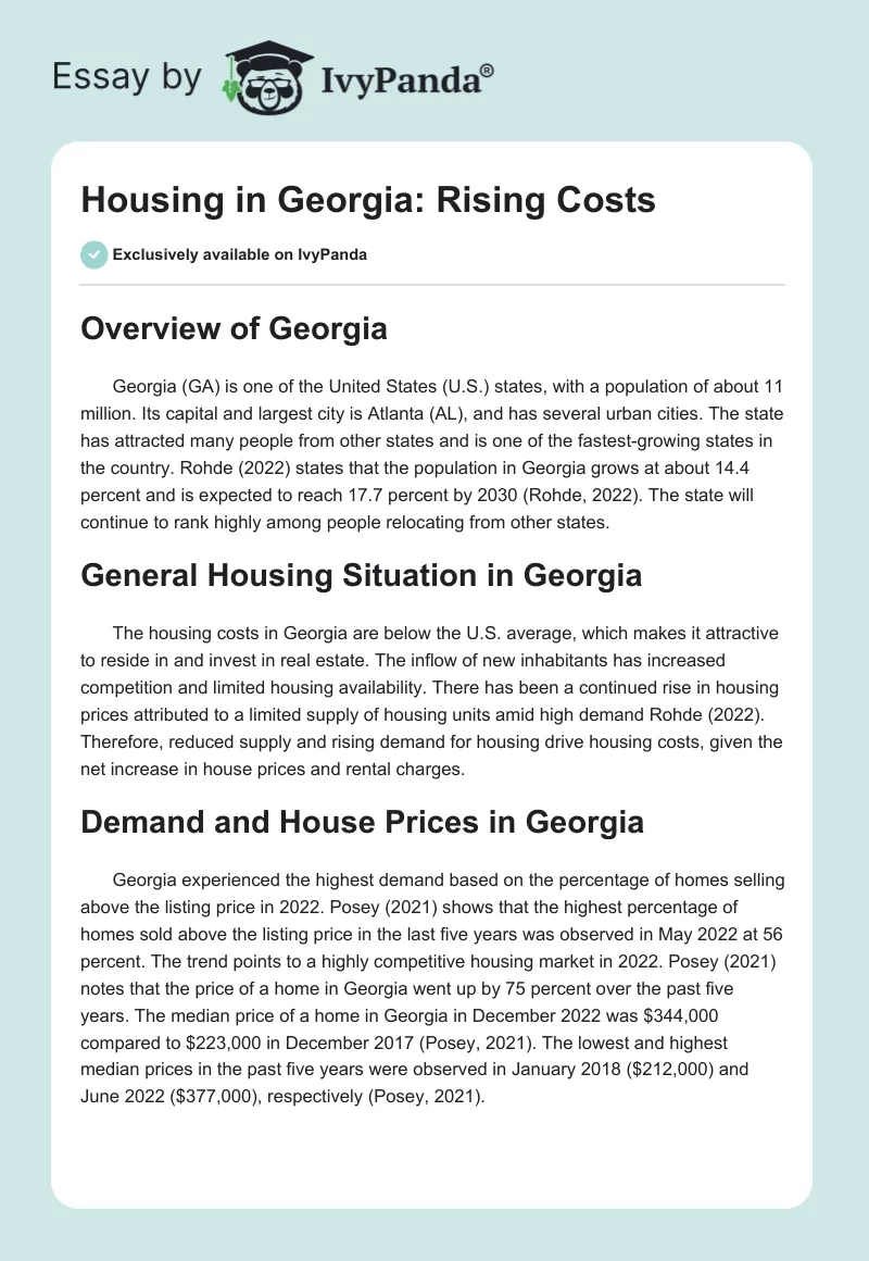 Housing in Georgia: Rising Costs. Page 1