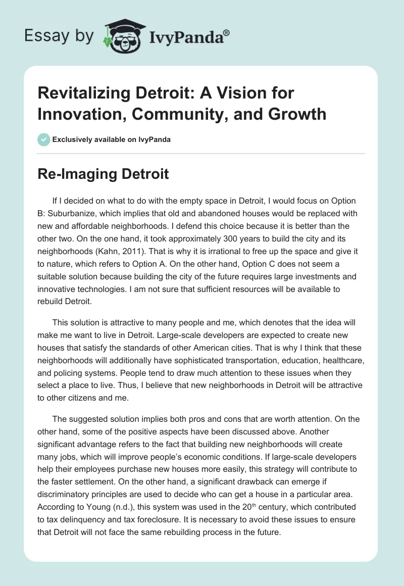 Revitalizing Detroit: A Vision for Innovation, Community, and Growth. Page 1
