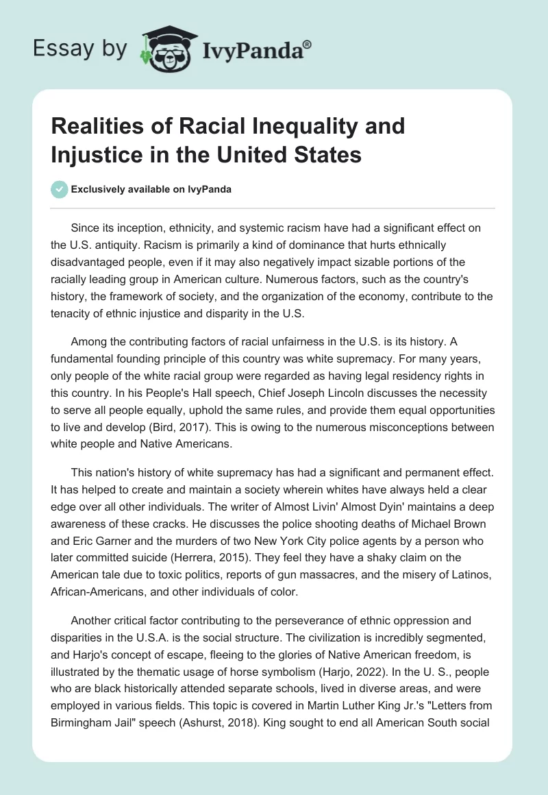 Realities of Racial Inequality and Injustice in the United States. Page 1