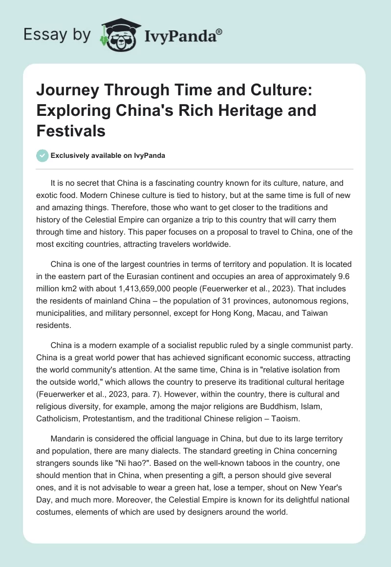 Journey Through Time and Culture: Exploring China's Rich Heritage and Festivals. Page 1