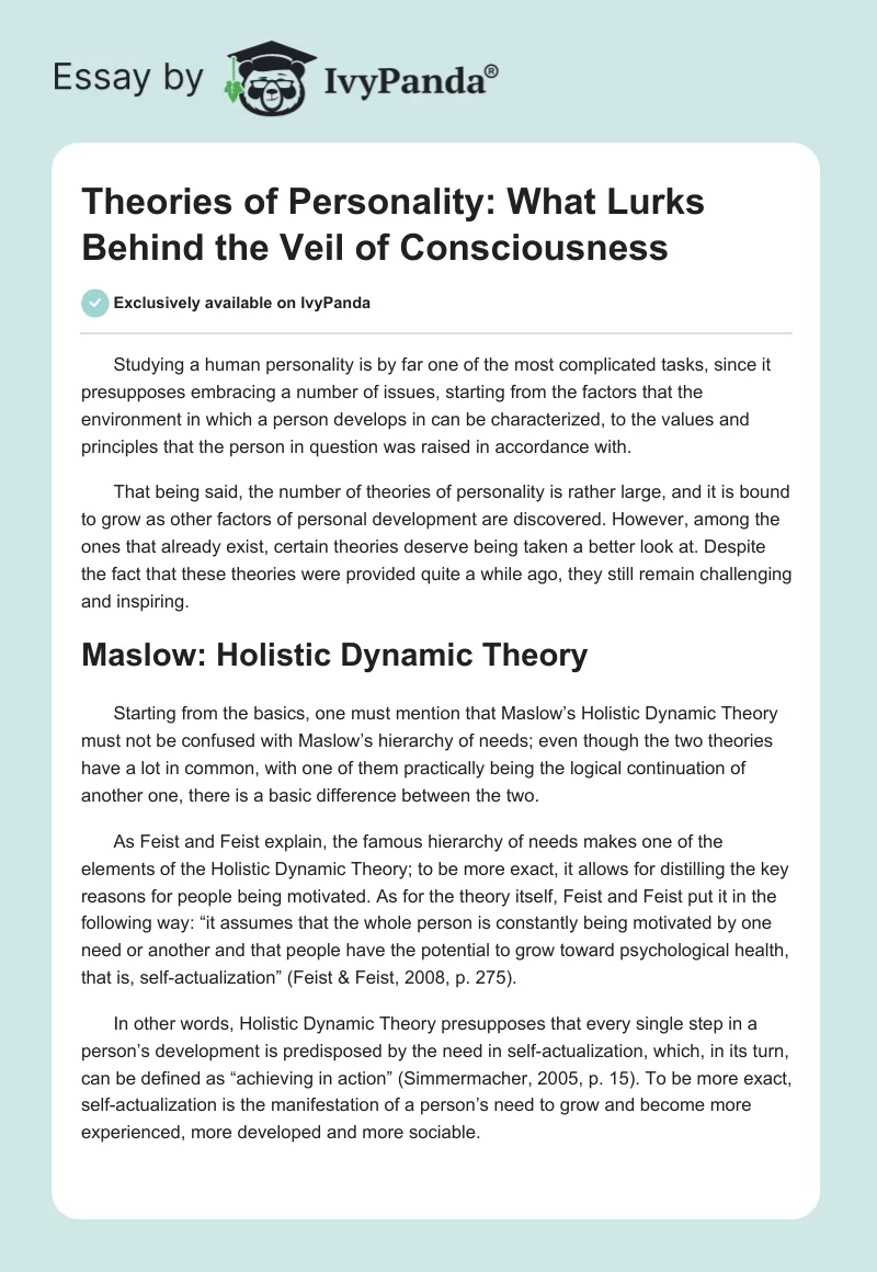 Theories of Personality: What Lurks Behind the Veil of Consciousness. Page 1
