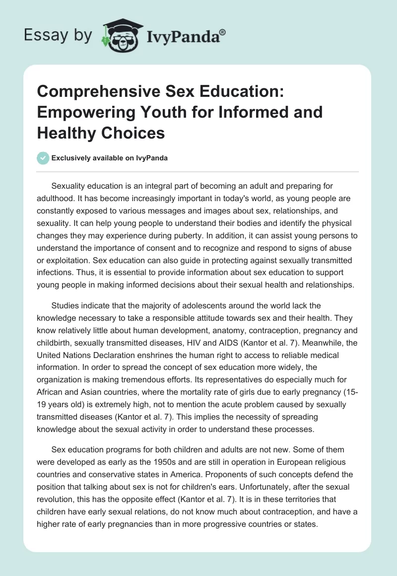 Comprehensive Sex Education: Empowering Youth for Informed and Healthy Choices. Page 1