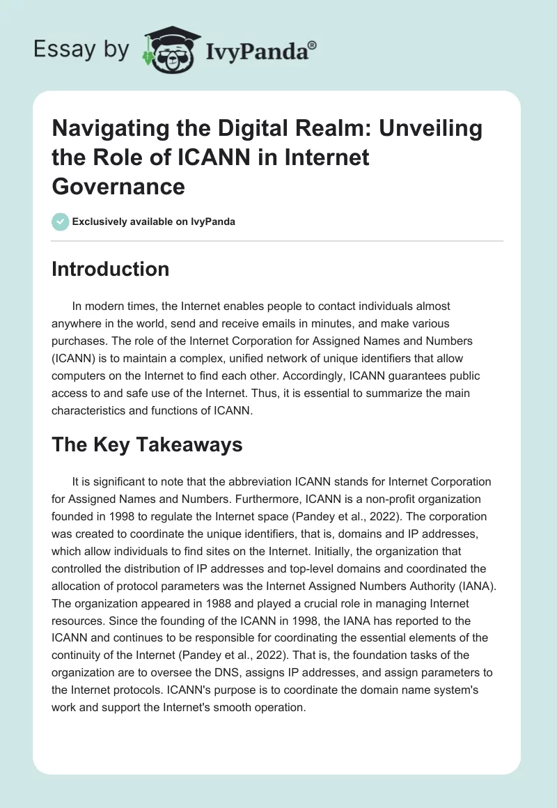 Navigating the Digital Realm: Unveiling the Role of ICANN in Internet Governance. Page 1