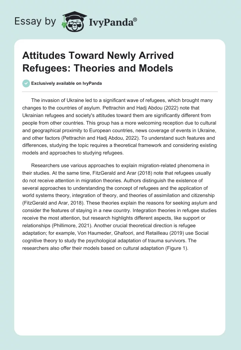 Attitudes Toward Newly Arrived Refugees: Theories and Models. Page 1