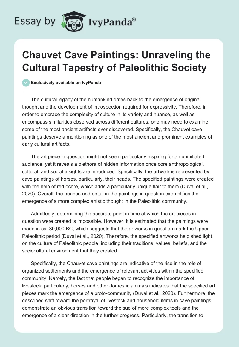 Chauvet Cave Paintings: Unraveling the Cultural Tapestry of Paleolithic Society. Page 1