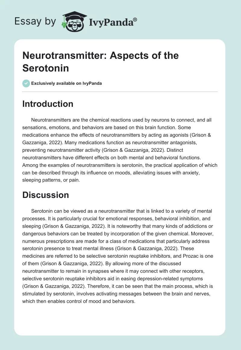 Neurotransmitter: Aspects of the Serotonin. Page 1