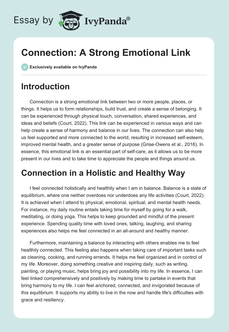 Connection: A Strong Emotional Link. Page 1