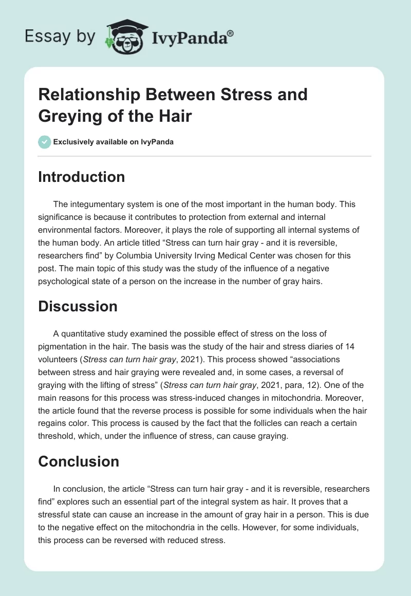 Relationship Between Stress and Greying of the Hair. Page 1