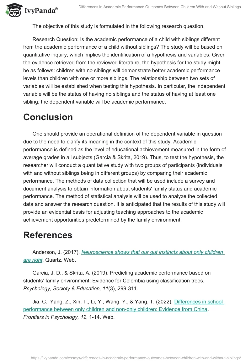Differences in Academic Performance Outcomes Between Children With and Without Siblings. Page 2
