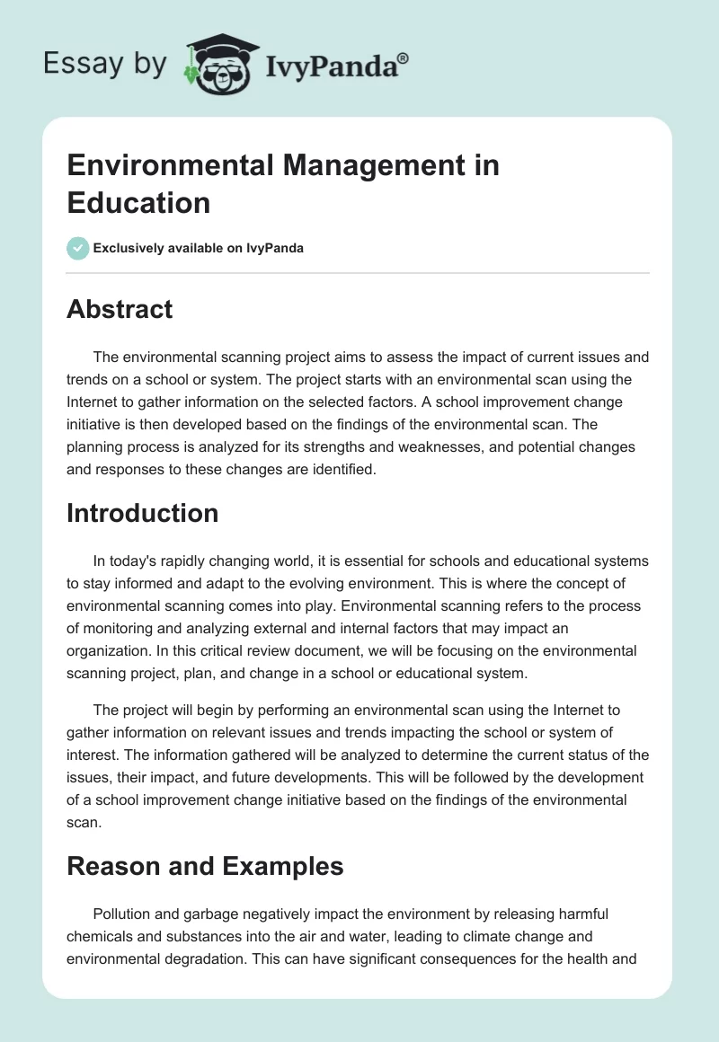 Environmental Management in Education. Page 1