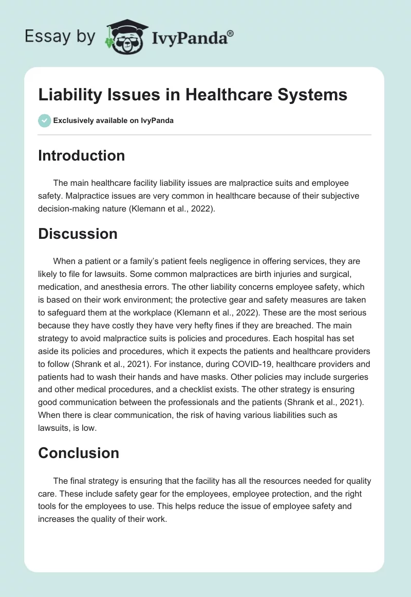 Liability Issues in Healthcare Systems. Page 1