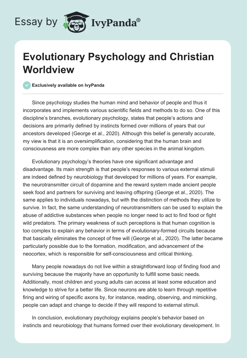 Evolutionary Psychology and Christian Worldview. Page 1