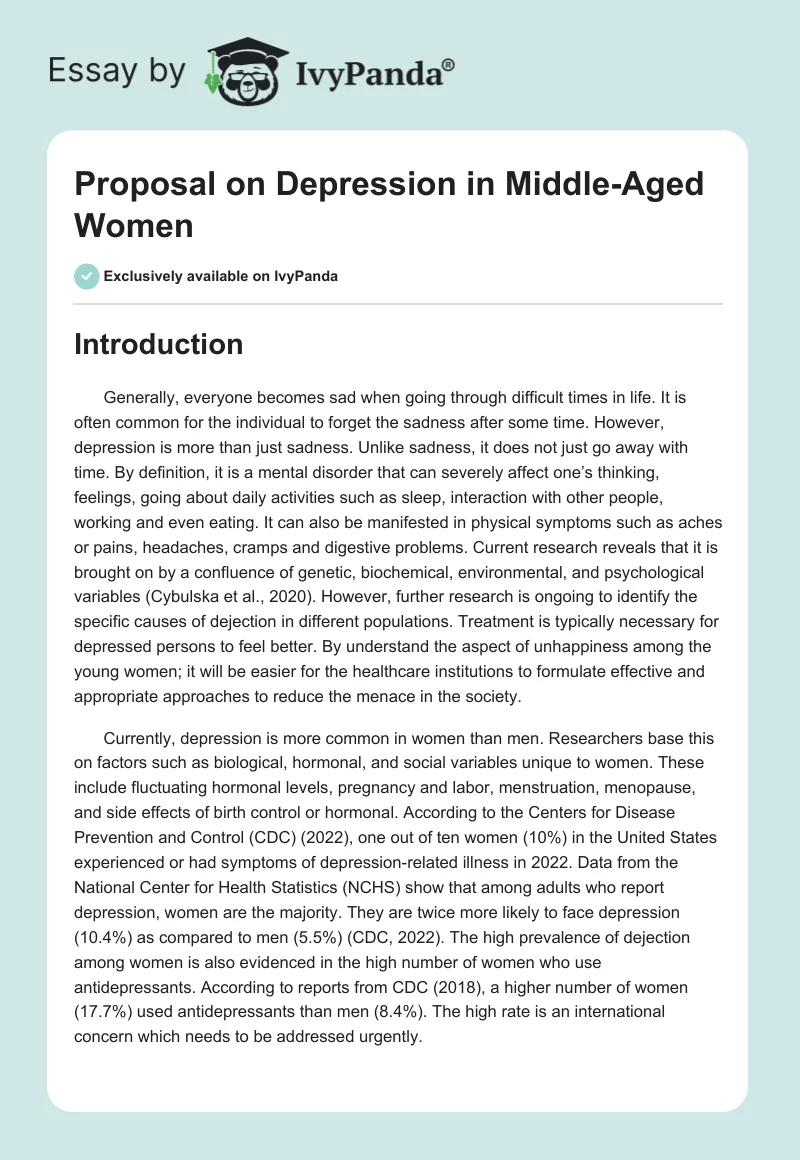 Proposal on Depression in Middle-Aged Women. Page 1