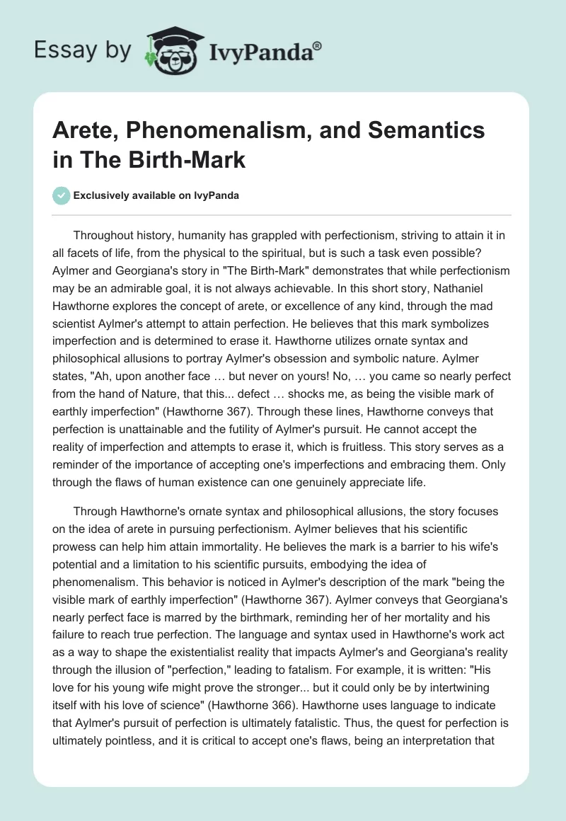 Arete, Phenomenalism, and Semantics in "The Birth-Mark". Page 1