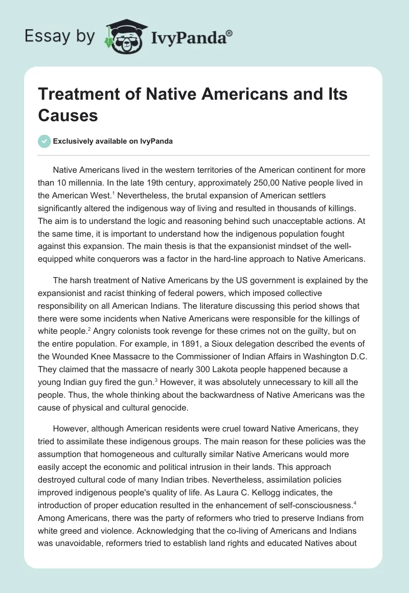 Treatment of Native Americans and Its Causes. Page 1