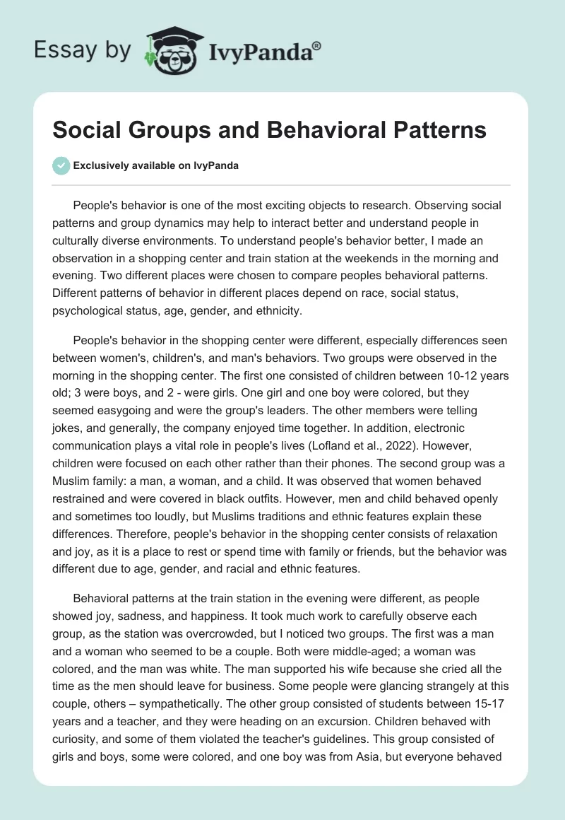 Social Groups and Behavioral Patterns. Page 1