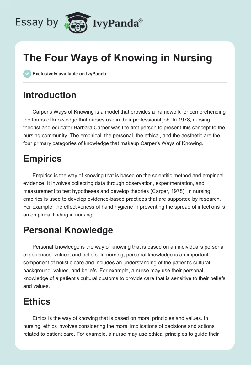 The Four Ways of Knowing in Nursing. Page 1