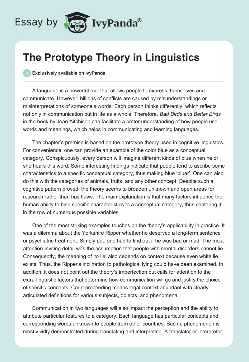 The Prototype Theory in Linguistics. Page 1