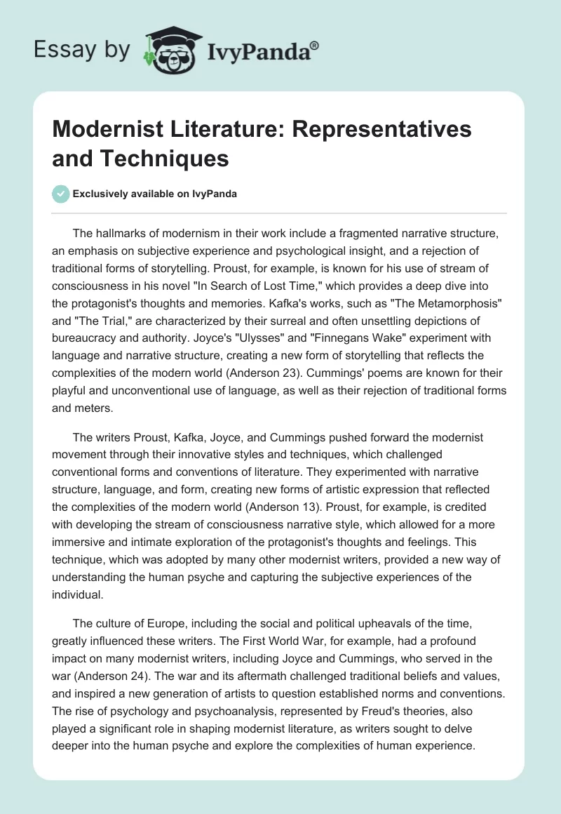 Modernist Literature: Representatives and Techniques. Page 1