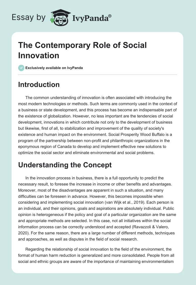 The Contemporary Role of Social Innovation. Page 1