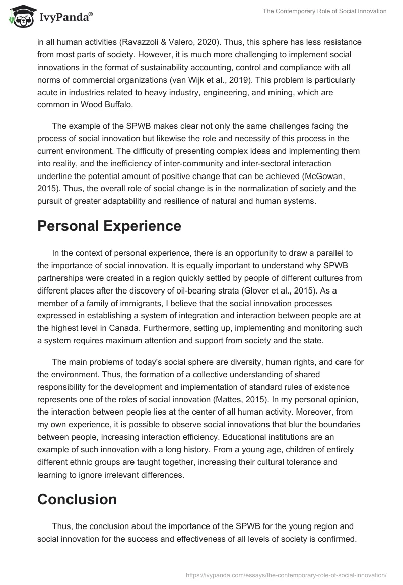 The Contemporary Role of Social Innovation. Page 2