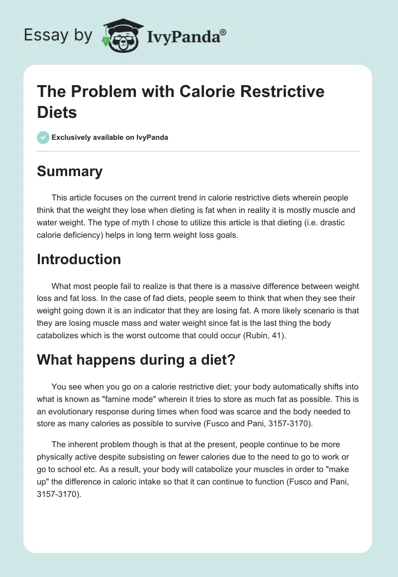 The Problem with Calorie Restrictive Diets. Page 1