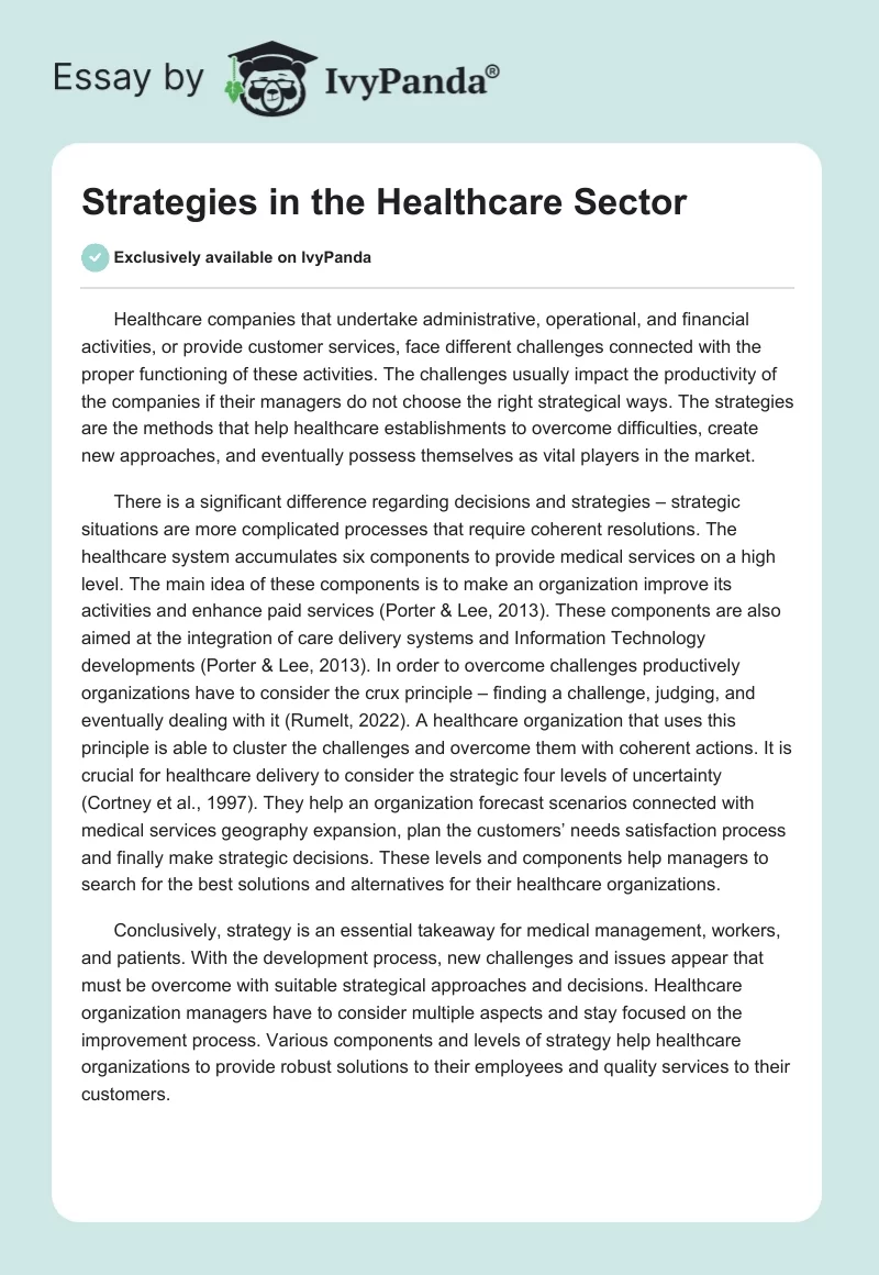 Strategies in the Healthcare Sector. Page 1