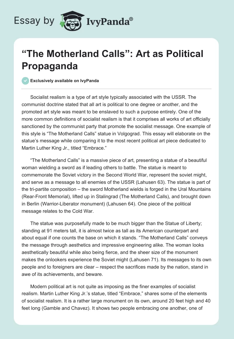 “The Motherland Calls”: Art as Political Propaganda. Page 1