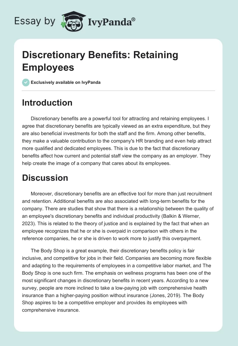 Discretionary Benefits: Retaining Employees. Page 1