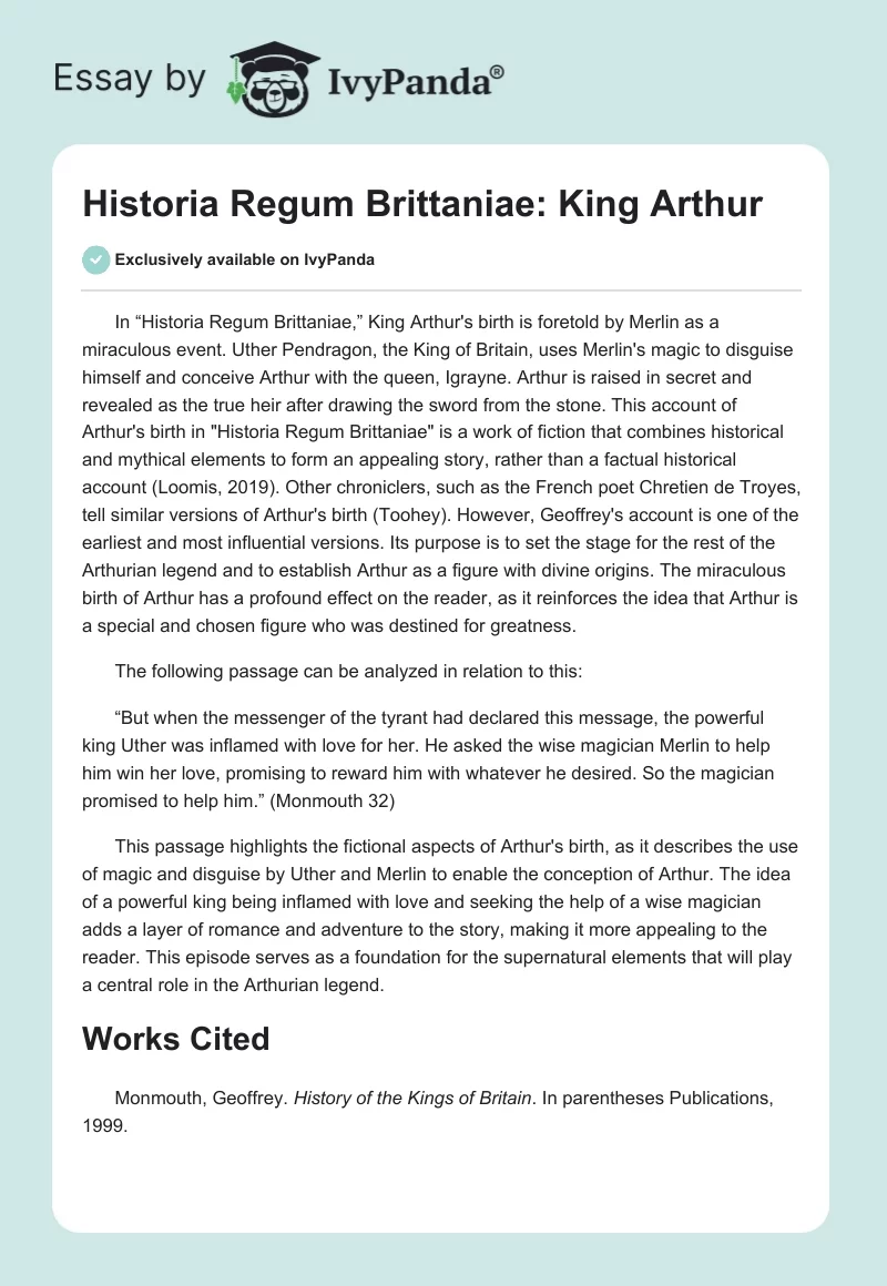 Historia Regum Brittaniae: King Arthur. Page 1