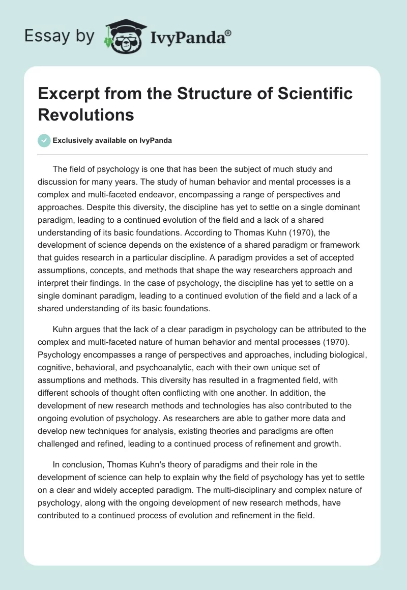 Excerpt from the Structure of Scientific Revolutions. Page 1