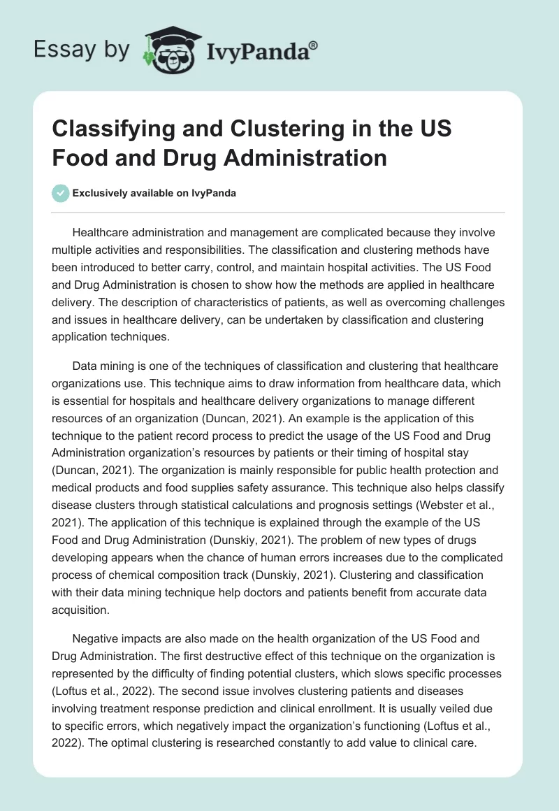 Classifying and Clustering in the US Food and Drug Administration. Page 1