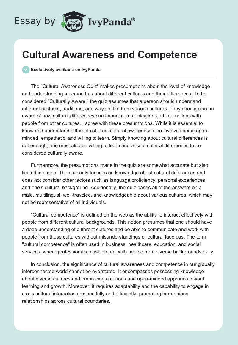 Cultural Awareness and Competence. Page 1