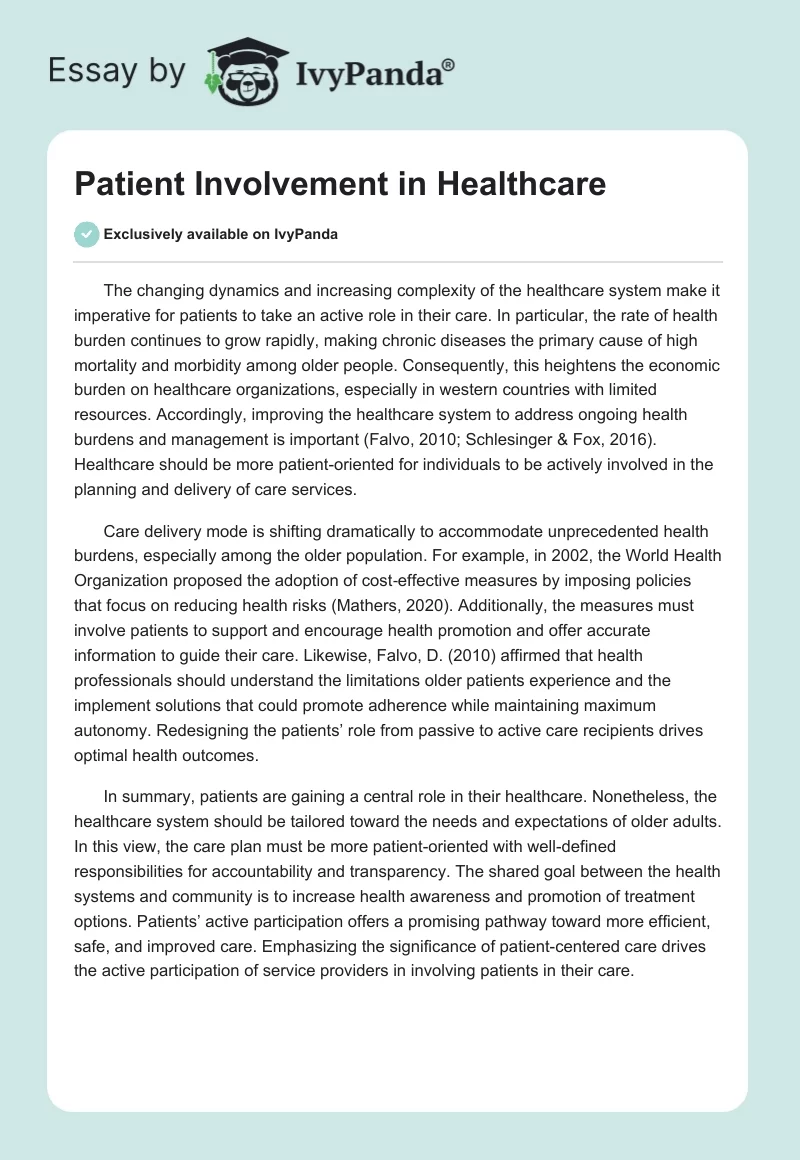 Patient Involvement in Healthcare. Page 1