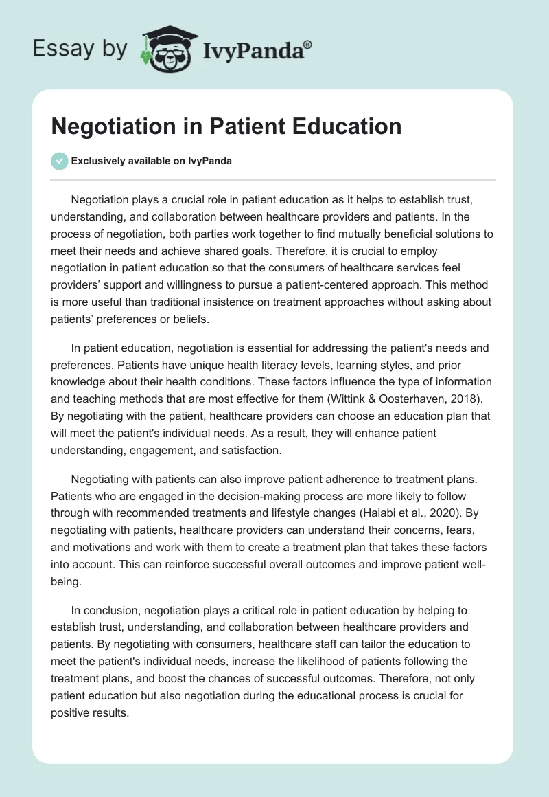 Negotiation in Patient Education. Page 1