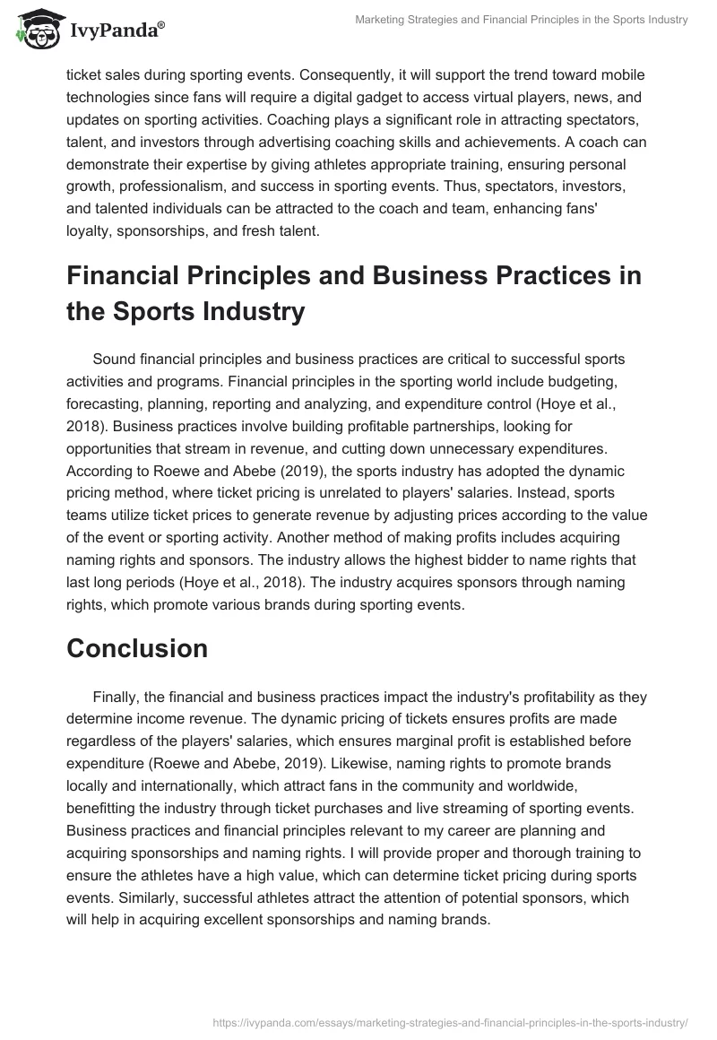 Marketing Strategies and Financial Principles in the Sports Industry. Page 2