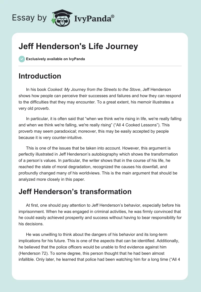 Jeff Henderson's Life Journey. Page 1