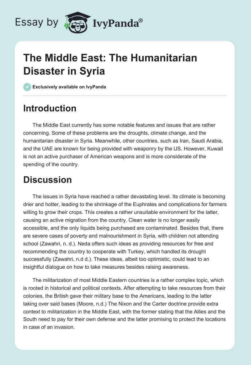 The Middle East: The Humanitarian Disaster in Syria. Page 1