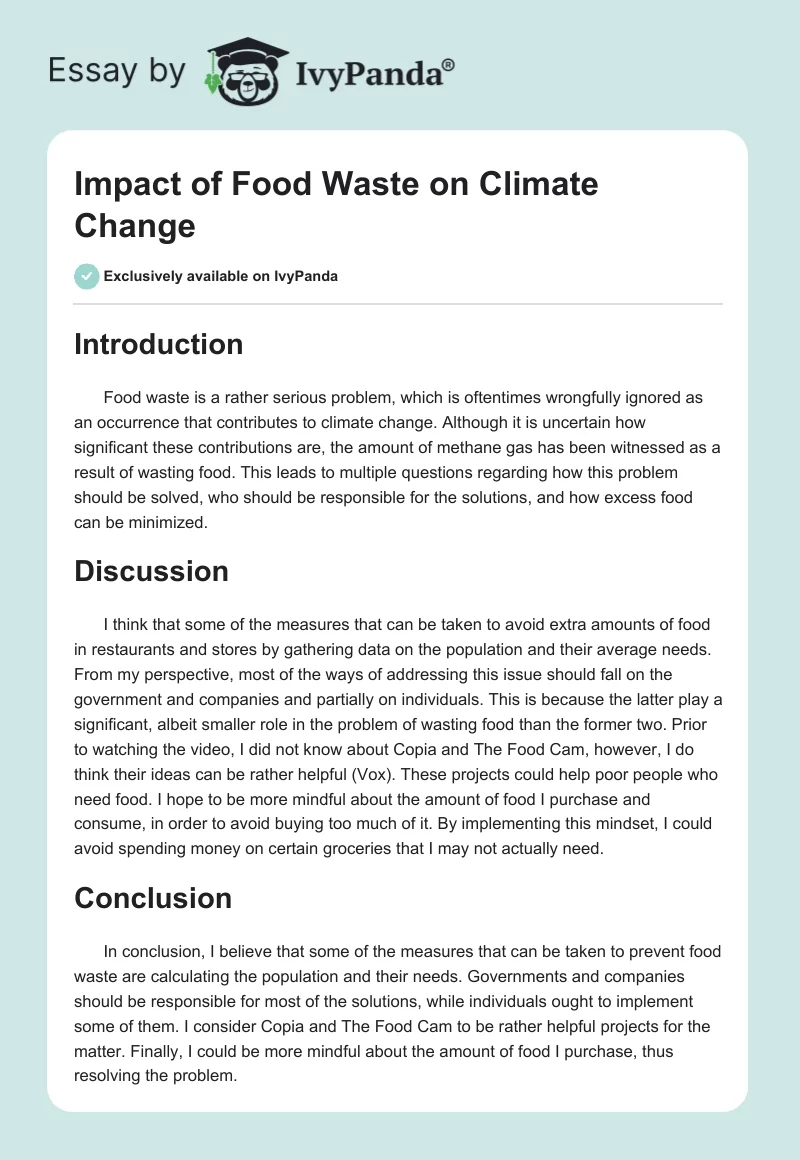 Impact of Food Waste on Climate Change. Page 1