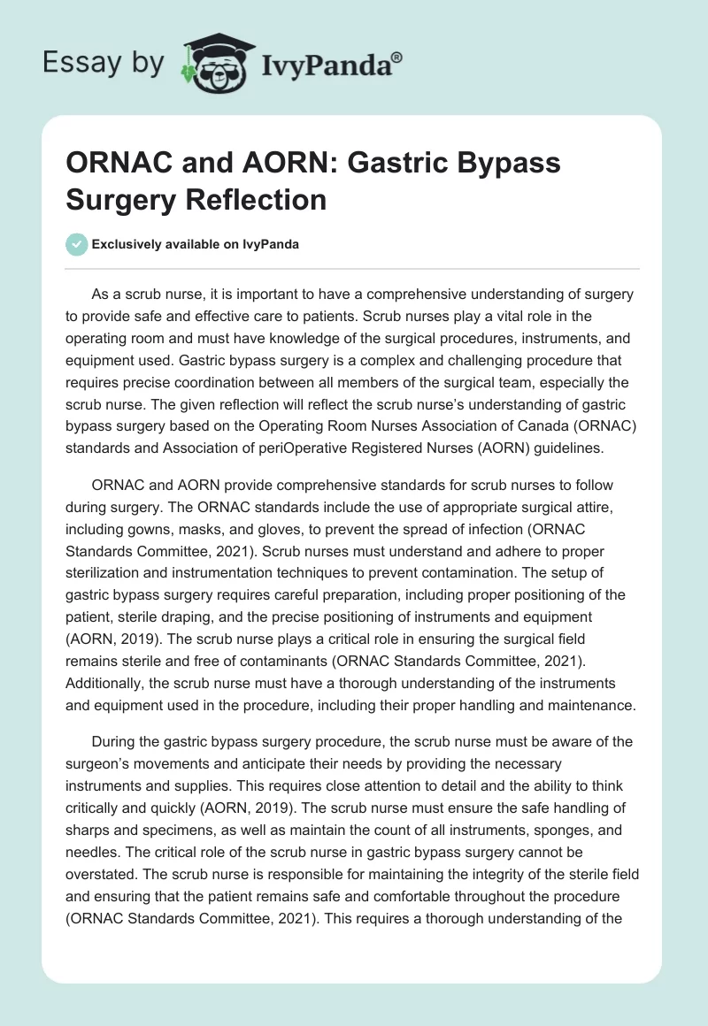 ORNAC and AORN: Gastric Bypass Surgery Reflection. Page 1