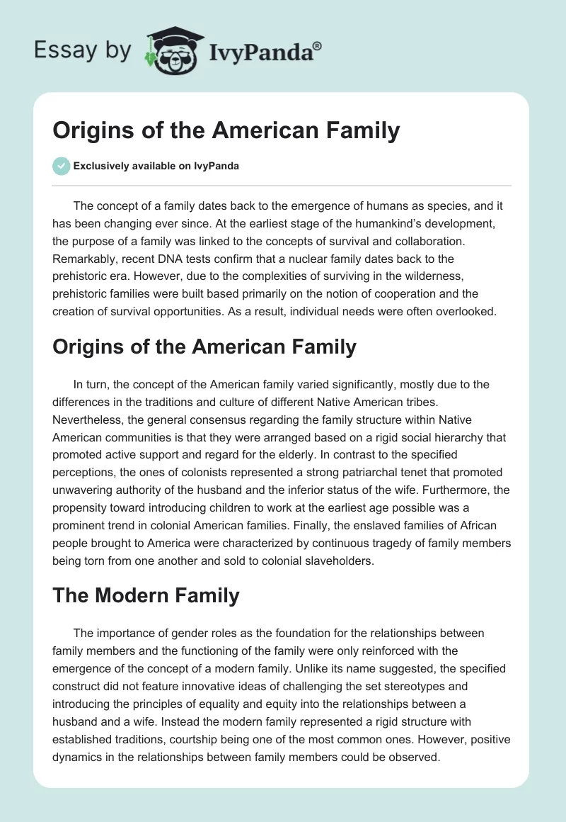Origins of the American Family. Page 1